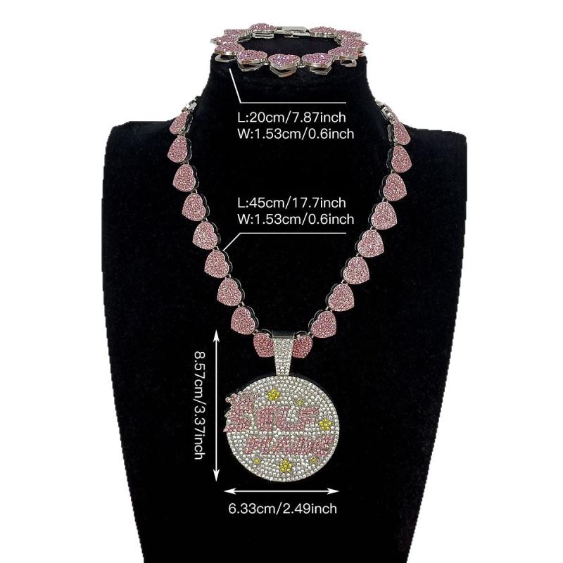 Unisex komplet nakita: disk s slovima i kubanski lanac, 15 mm, legura, rhinestones, hip-hop stil