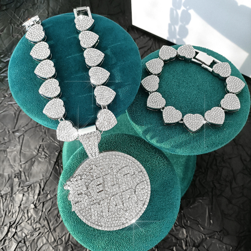 Unisex komplet nakita: disk s slovima i kubanski lanac, 15 mm, legura, rhinestones, hip-hop stil