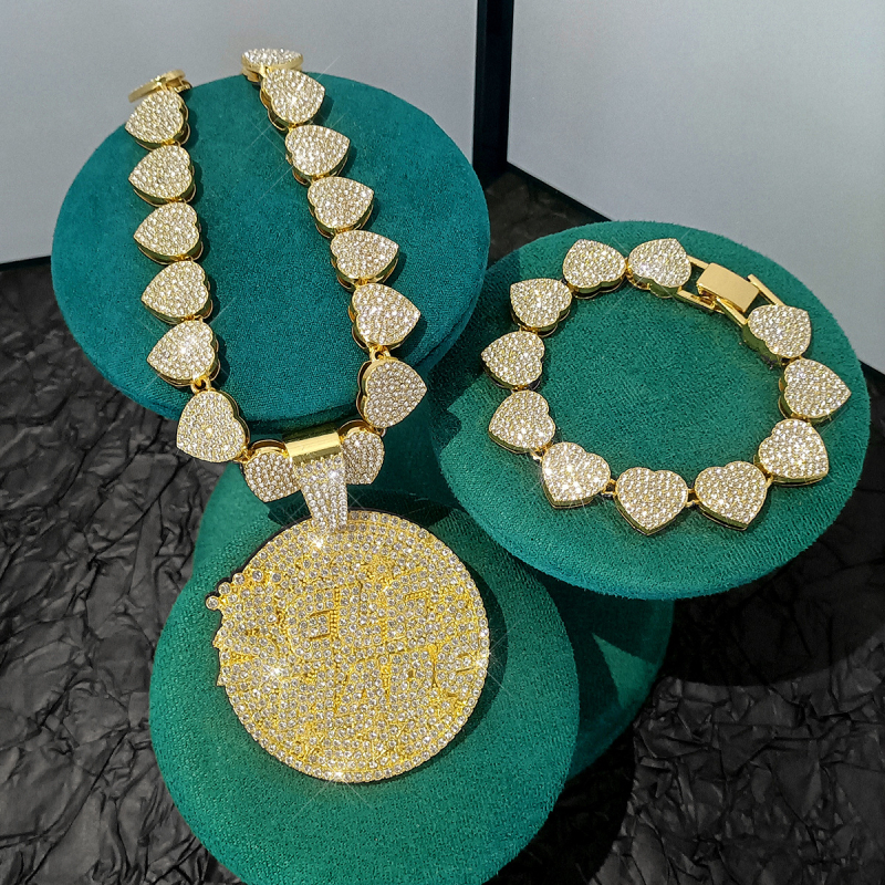 Unisex komplet nakita: disk s slovima i kubanski lanac, 15 mm, legura, rhinestones, hip-hop stil