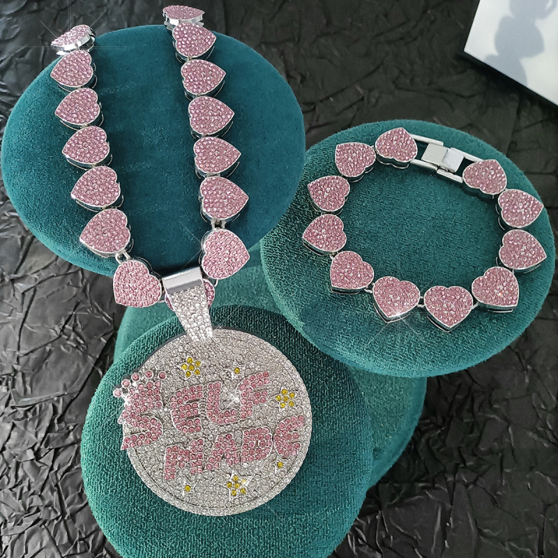 Unisex komplet nakita: disk s slovima i kubanski lanac, 15 mm, legura, rhinestones, hip-hop stil