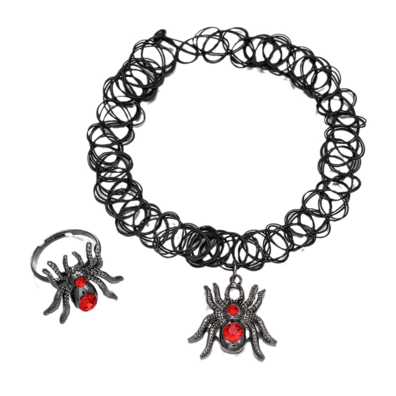 Ženski Halloween set nakita u gothičkom stilu od metalne legure: naušnice, ogrlica i prstenje