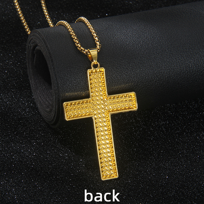Muški ogrlica od nehrđajućeg čelika sa zakrivljenim križem i punim kristalima, minimalistički hip-hop stil, religiozni lanac