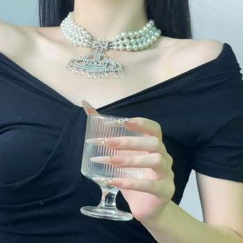 Lagano luksuzna višeslojna ogrlica od imitacijskih perli sa šarenim kristalima u obliku Saturna, elegantan retro nakit za žene
