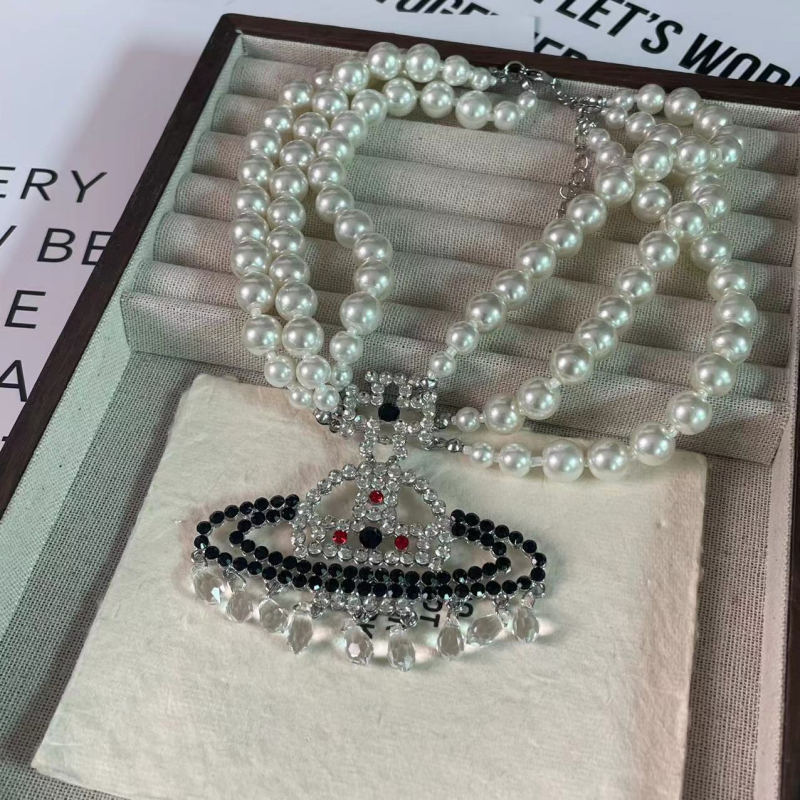 Lagano luksuzna višeslojna ogrlica od imitacijskih perli sa šarenim kristalima u obliku Saturna, elegantan retro nakit za žene