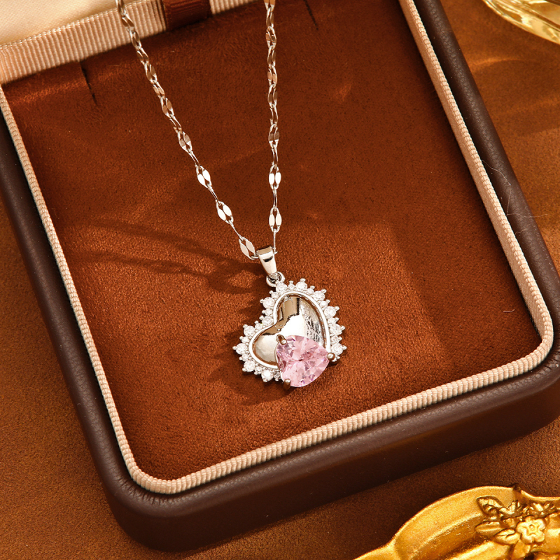 Thinking Ženski ogrlica s privjeskom srca – titan čelik, bakreni privjesak srca, podesiva duljina 31–40 cm, elegantan lanac za ključnu kost, elektroplatinirani završetak