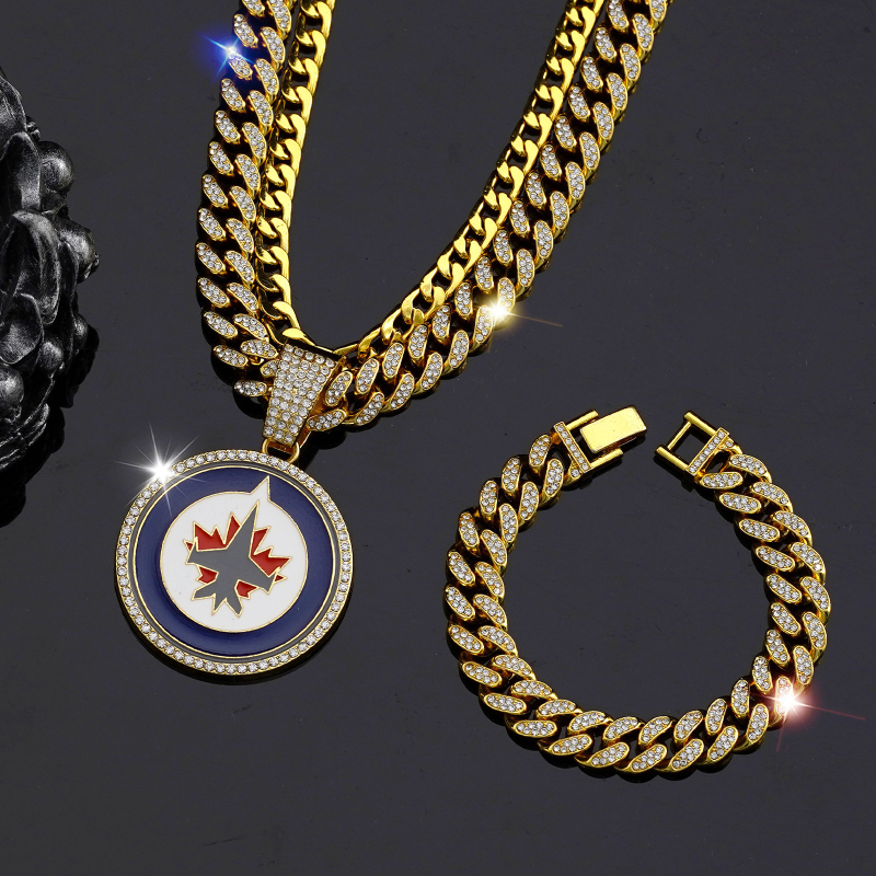 Unisex hip-hop set nakita: kubanski lanac s rhinestones privjeskom i odgovarajuća narukvica (3-dijelni set)