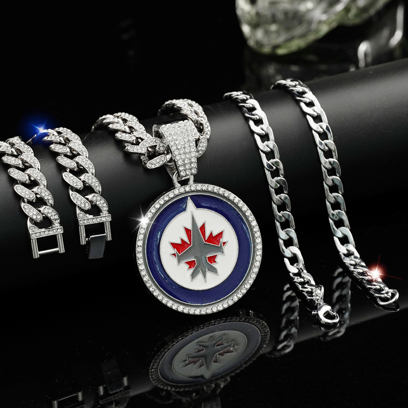 Unisex hip-hop set nakita: kubanski lanac s rhinestones privjeskom i odgovarajuća narukvica (3-dijelni set)