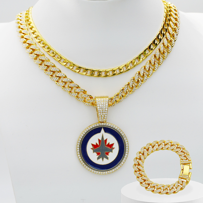 Unisex hip-hop set nakita: kubanski lanac s rhinestones privjeskom i odgovarajuća narukvica (3-dijelni set)