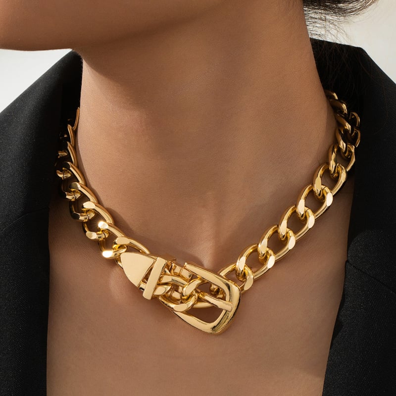 Ženski ogrlica od legure s metalnom kopčom za remen, geometrijski dizajn, minimalistički stil inspiriran hip-hopom