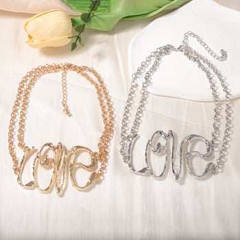 LOVE klavikularni lanac s isklesanim slovima, retro-industrijski dizajn, višeslojni, za žene, duljina 31–40 cm