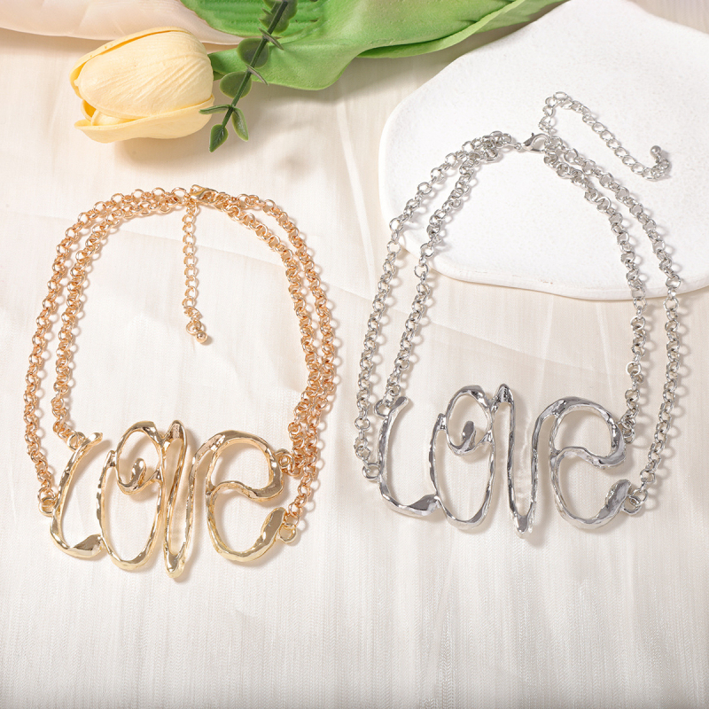 LOVE klavikularni lanac s isklesanim slovima, retro-industrijski dizajn, višeslojni, za žene, duljina 31–40 cm
