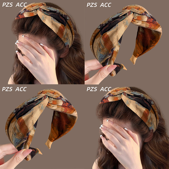 Nova tiskana elastična traka za kosu s dizajnom tie-dye, retro ulje na platnu, visoka kruna, križni uzorak, široka verzija, luksuzan dojam, za žene, elegantan styling kose