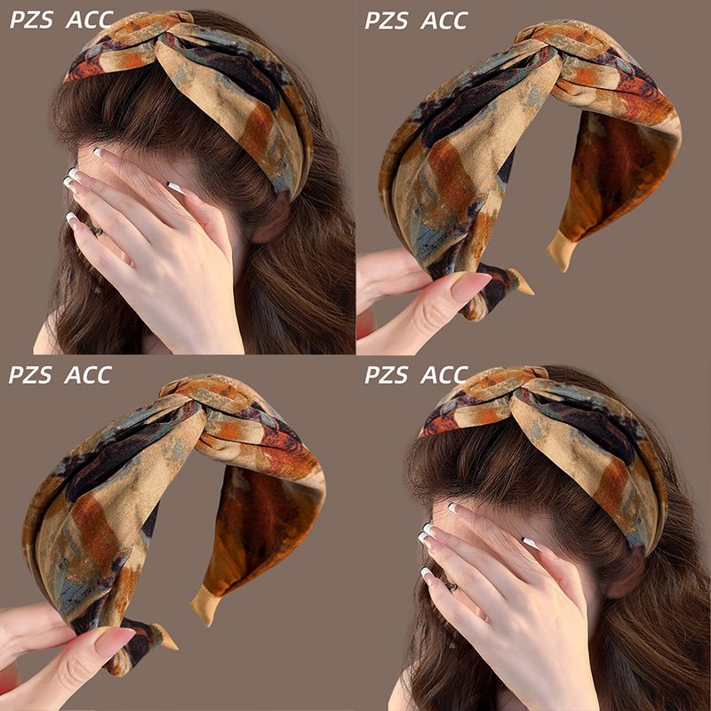 Nova tiskana elastična traka za kosu s dizajnom tie-dye, retro ulje na platnu, visoka kruna, križni uzorak, široka verzija, luksuzan dojam, za žene, elegantan styling kose