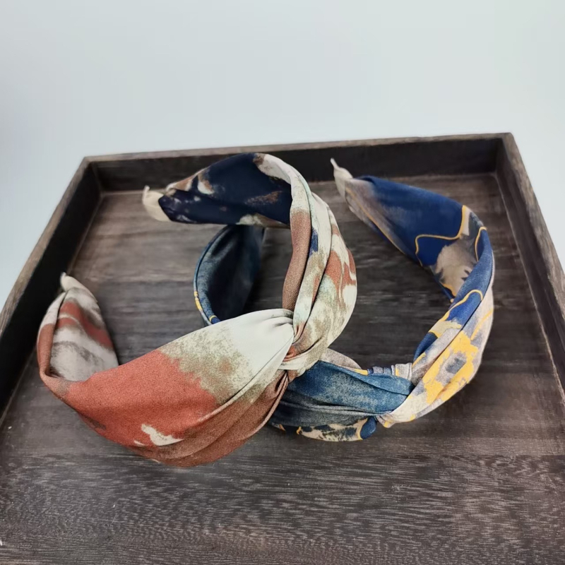 Nova tiskana elastična traka za kosu s dizajnom tie-dye, retro ulje na platnu, visoka kruna, križni uzorak, široka verzija, luksuzan dojam, za žene, elegantan styling kose