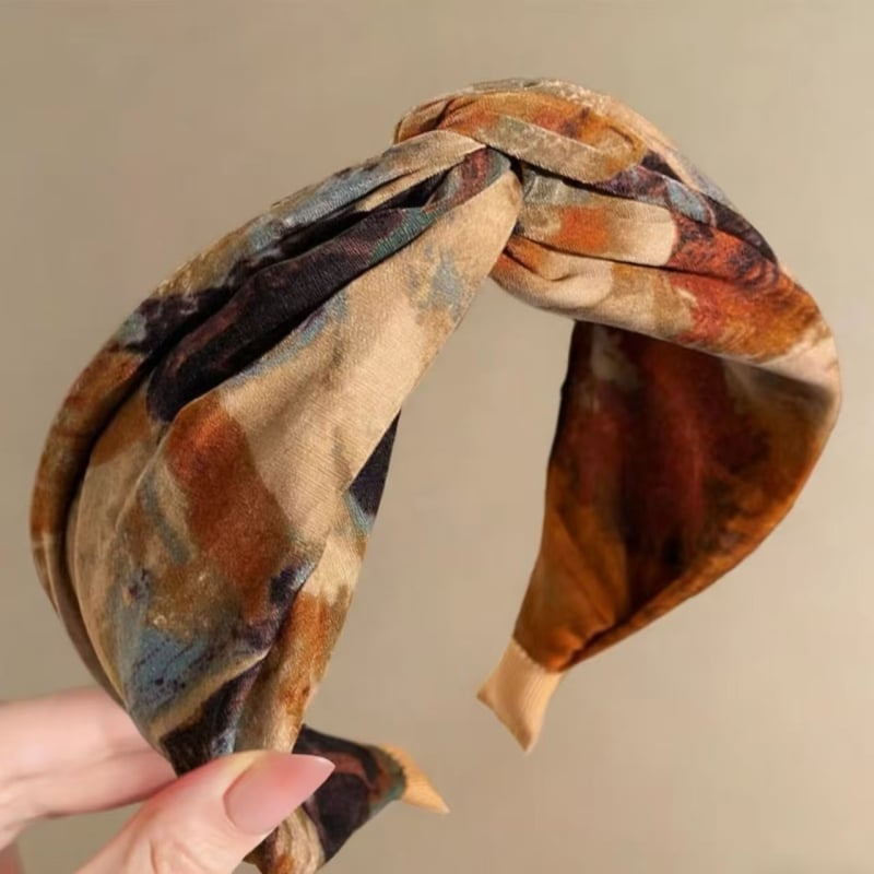 Nova tiskana elastična traka za kosu s dizajnom tie-dye, retro ulje na platnu, visoka kruna, križni uzorak, široka verzija, luksuzan dojam, za žene, elegantan styling kose