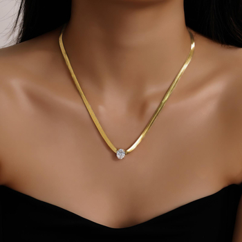 Nakit od titan čelika s trokutarstim cirkonom, lanac za ključnu kost, dvobojni, otporan na izbljeđivanje, elegantan, unisex
