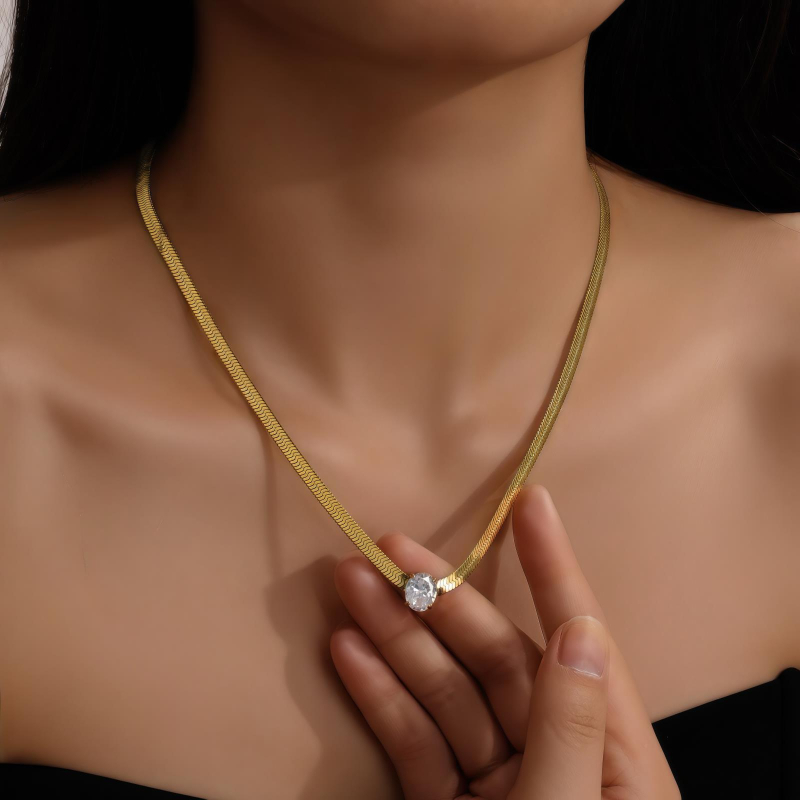 Nakit od titan čelika s trokutarstim cirkonom, lanac za ključnu kost, dvobojni, otporan na izbljeđivanje, elegantan, unisex