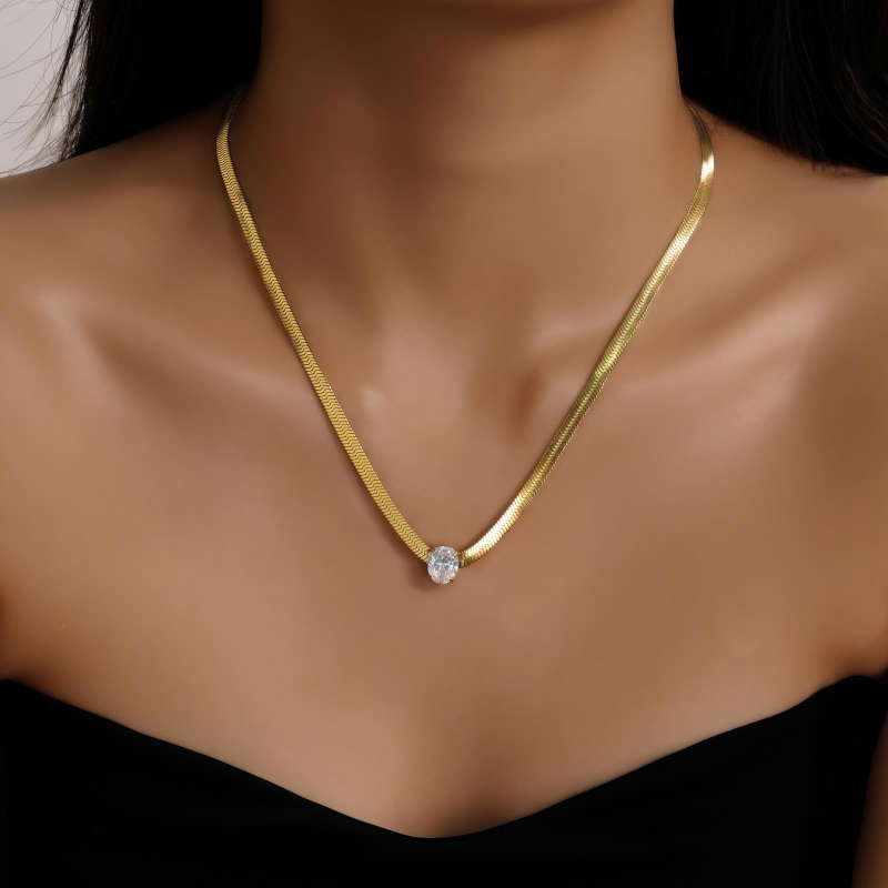 Nakit od titan čelika s trokutarstim cirkonom, lanac za ključnu kost, dvobojni, otporan na izbljeđivanje, elegantan, unisex