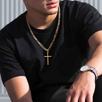 Unisex ogrlica s križem od titan čelika, kubanska lančana ogrlica, hip-hop stil, duljina 51–60 cm, 18K zlatni ton.