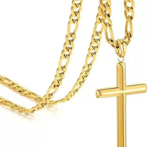 Unisex ogrlica s križem od titan čelika, kubanska lančana ogrlica, hip-hop stil, duljina 51–60 cm, 18K zlatni ton.