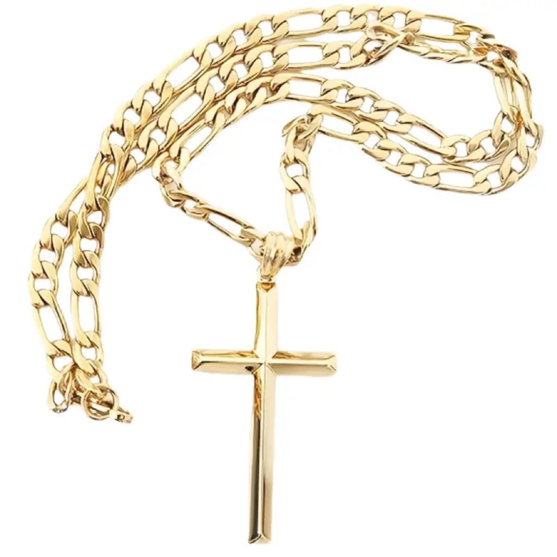 Unisex ogrlica s križem od titan čelika, kubanska lančana ogrlica, hip-hop stil, duljina 51–60 cm, 18K zlatni ton.