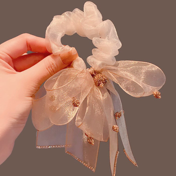 Organza gumica za kosu s mašnicom i cvijetom, ručni rad, elegantan dodatak za kosu za žene
