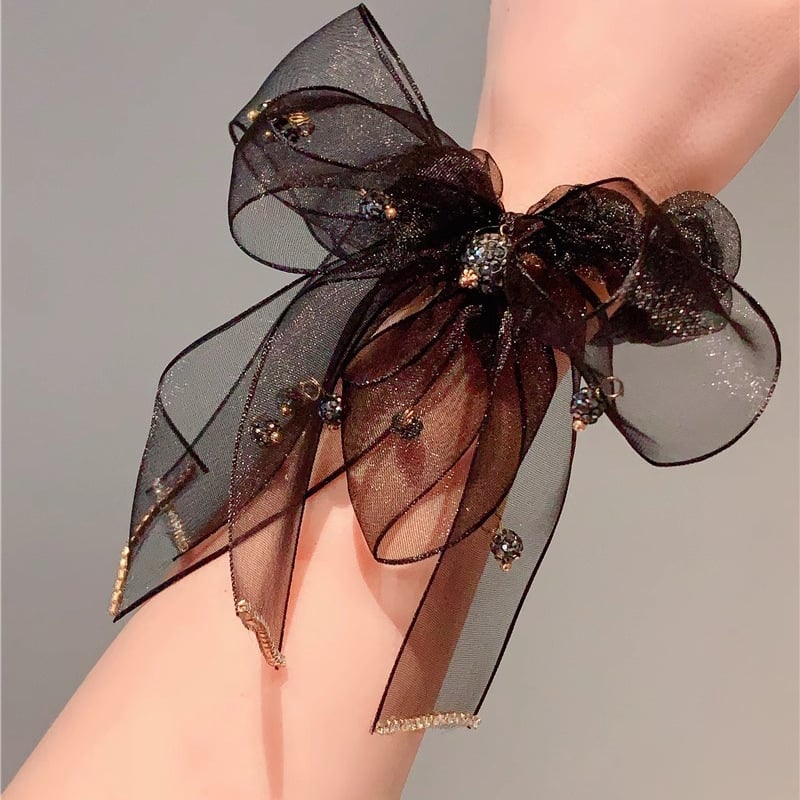 Organza gumica za kosu s mašnicom i cvijetom, ručni rad, elegantan dodatak za kosu za žene