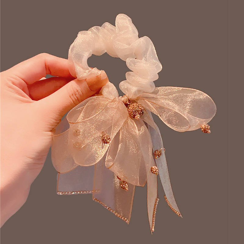Organza gumica za kosu s mašnicom i cvijetom, ručni rad, elegantan dodatak za kosu za žene