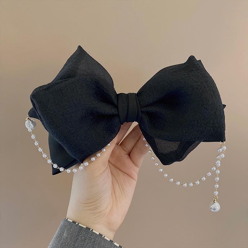 Elegantna štipaljka za kosu s perlom i velikom mašnicom, opruga, japansko-korejski stil, srebrna boja