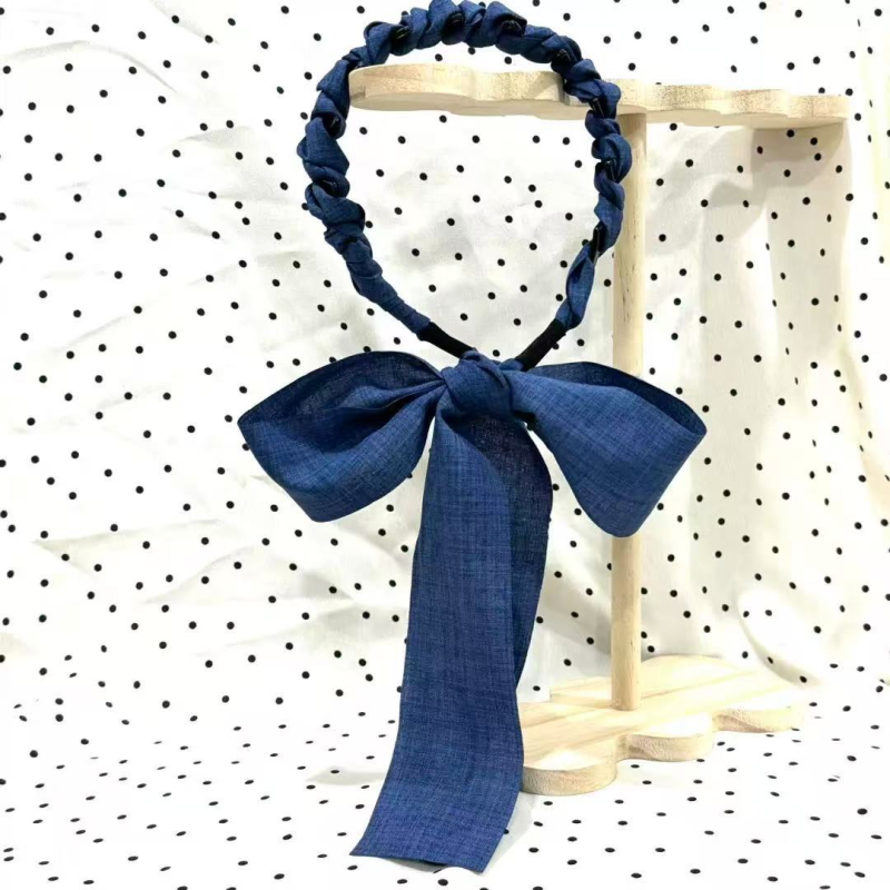 Denim traka za kosu, pletena, s detaljima zuba, retro stil za žene