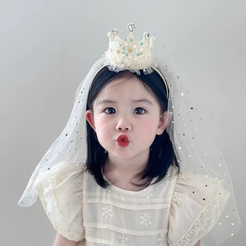 Dječja mrežasta krunica za kosu s veo – dodatak za kosu princeze za rođendansko fotografiranje