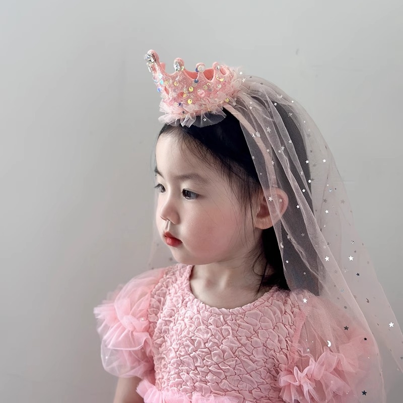 Dječja mrežasta krunica za kosu s veo – dodatak za kosu princeze za rođendansko fotografiranje