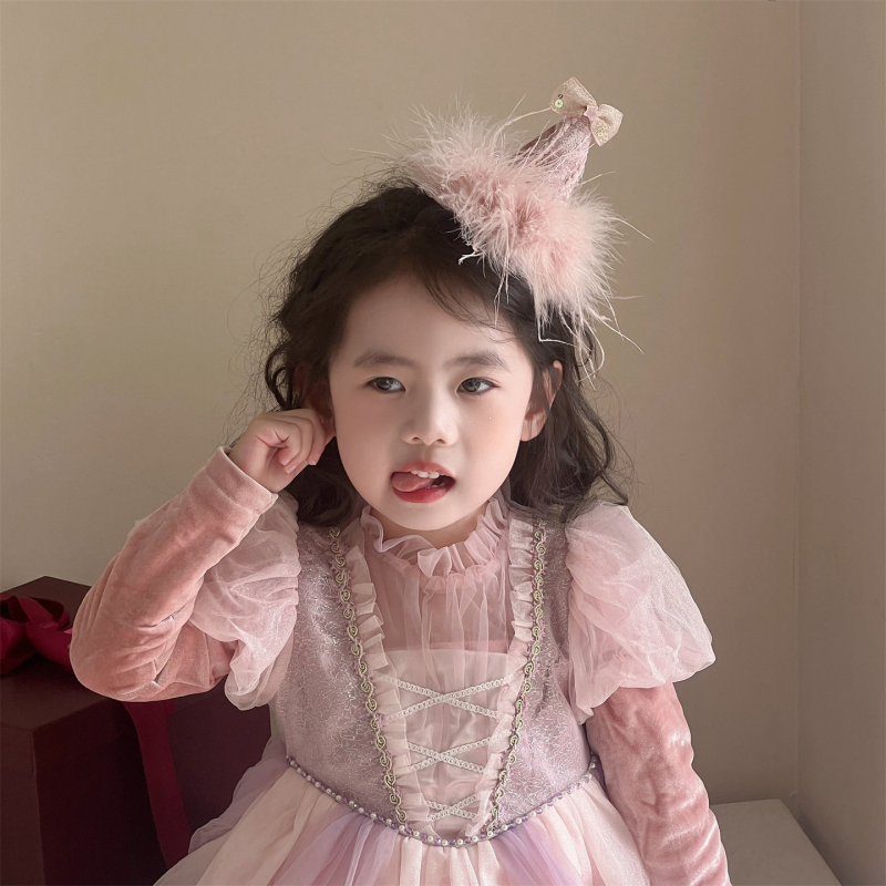Roza pernata kapica za djecu za rođendan — ukosnica za kosu s temom princeze, rekvizit za fotografiranje