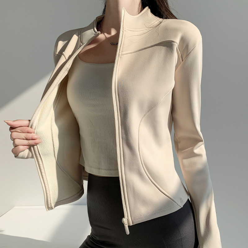 H115 Sharkskin йога яке за жени, есенно-зимно време, за бягане и колоездене, подплатено с флийс, дълъг ръкав, тесен силует