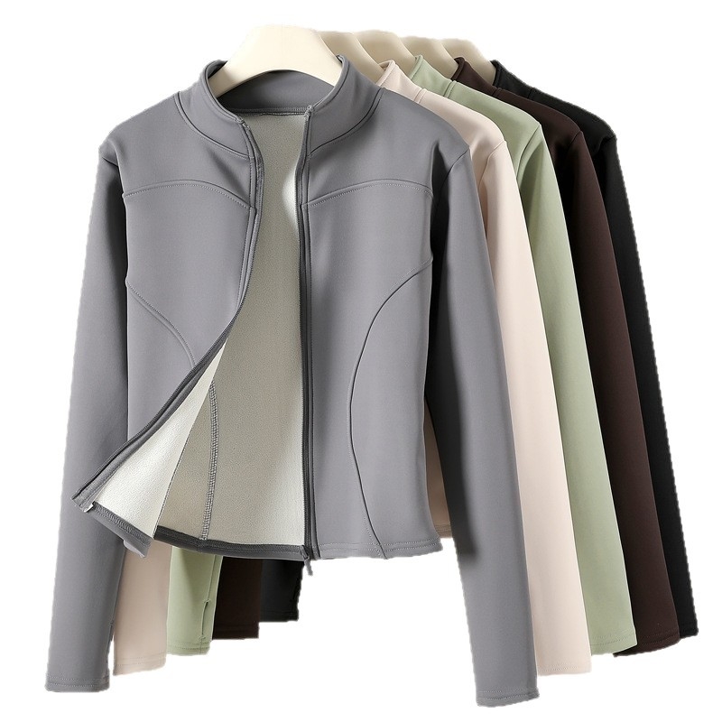 H115 Sharkskin йога яке за жени, есенно-зимно време, за бягане и колоездене, подплатено с флийс, дълъг ръкав, тесен силует