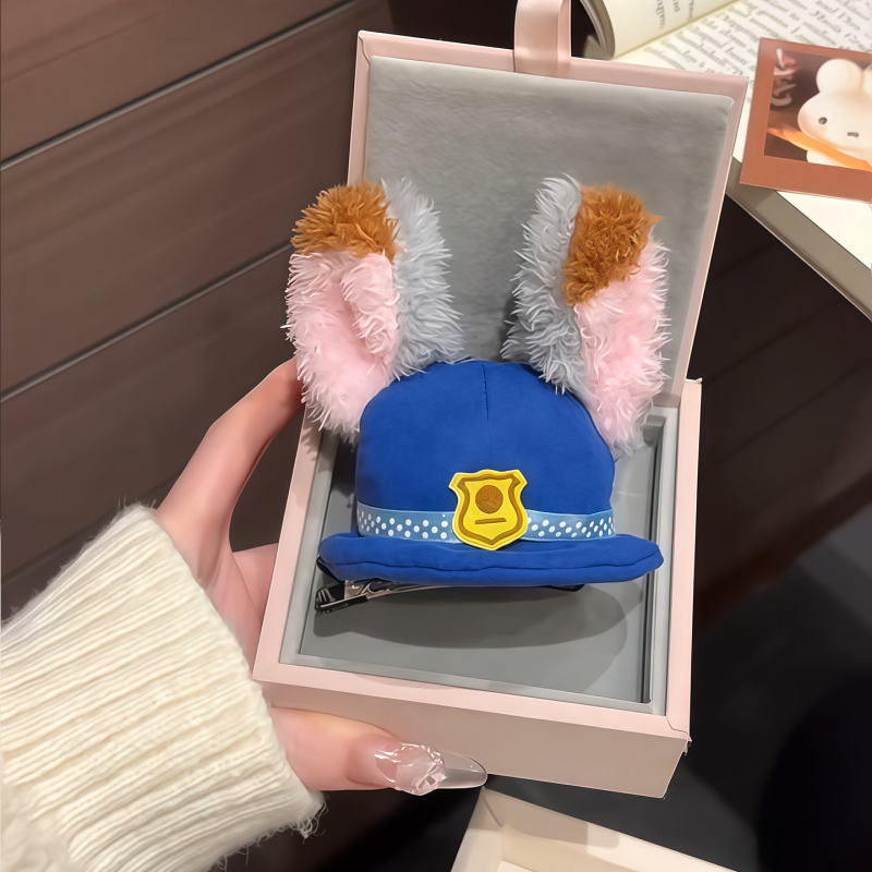 Plišani dodaci za kosu iz serije Policijska zečica Judy: gumice za kosu, kopče za kosu, karikatura kapa i gornji klip