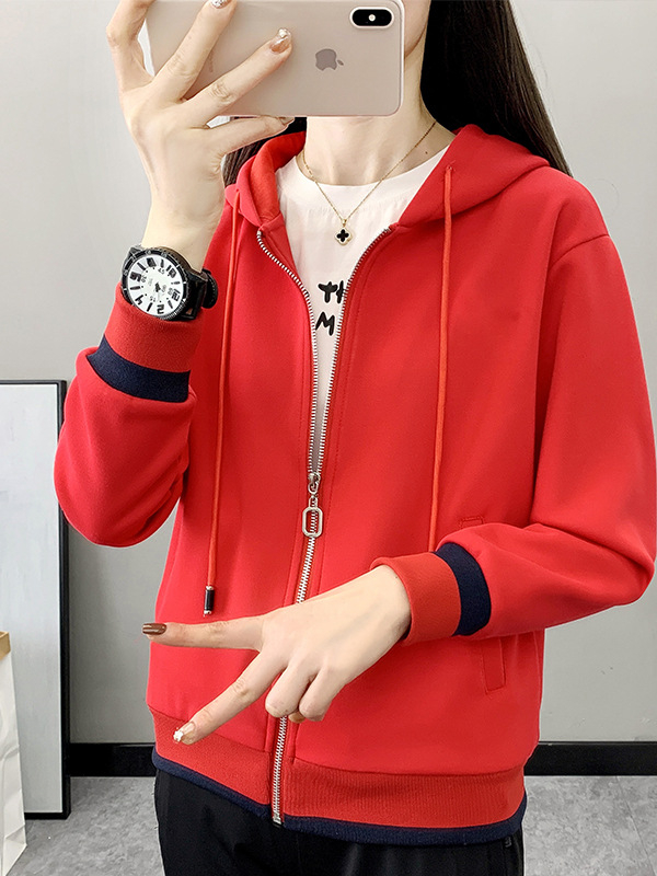 Ženska kapuljačasta kardigan-sweatshirt jakna, kratka duljina, proljeće i jesen, bijela, casual sportska odjeća