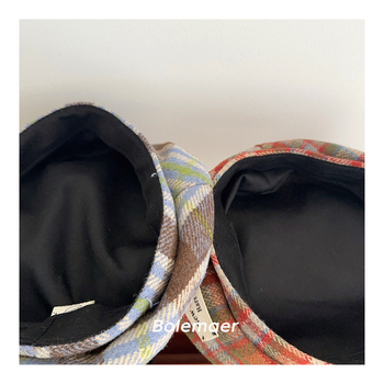 Beret u japanskom stilu s retro kariranim uzorkom za djecu, s izvezenim slovom, unisex zimska kapa