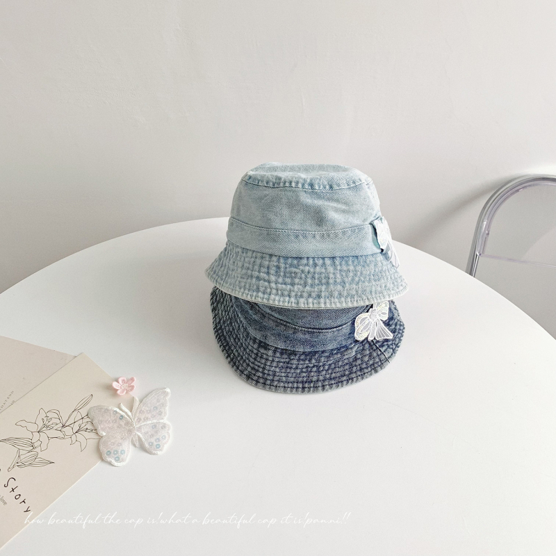 Denim ribarska kapa za djecu s mašnicom, pran vintage izgled, dječja kapa za sunce, ljeto proljeće jesen, korejski casual stil