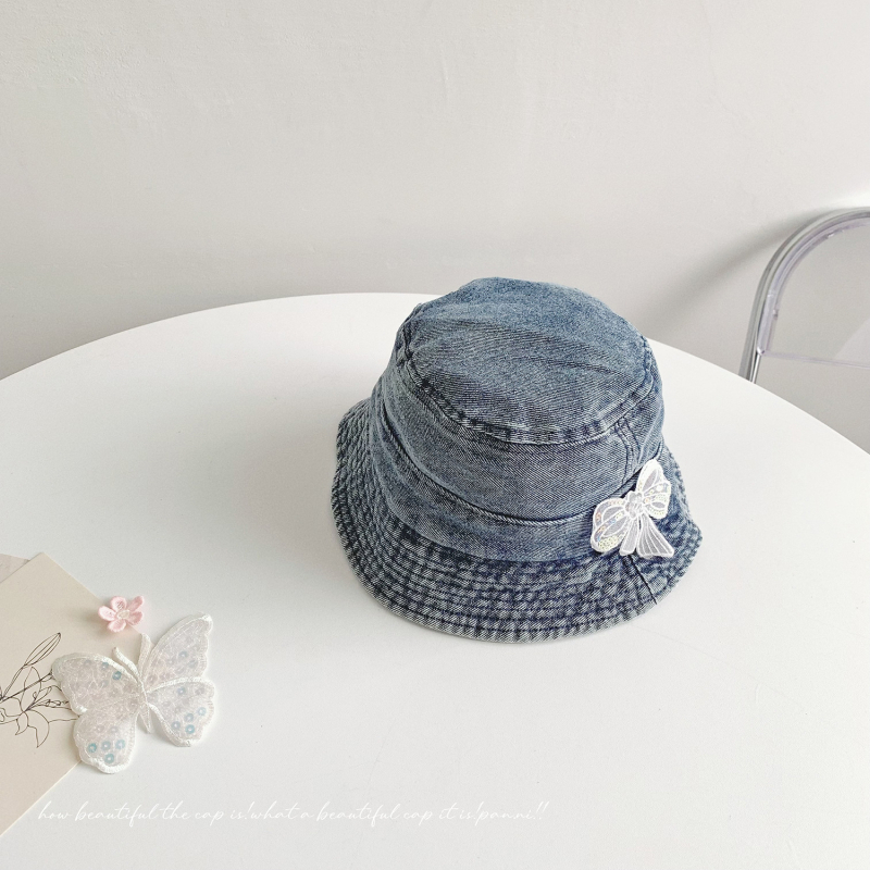 Denim ribarska kapa za djecu s mašnicom, pran vintage izgled, dječja kapa za sunce, ljeto proljeće jesen, korejski casual stil