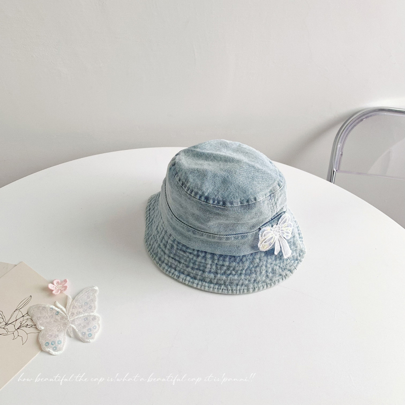 Denim ribarska kapa za djecu s mašnicom, pran vintage izgled, dječja kapa za sunce, ljeto proljeće jesen, korejski casual stil