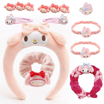 Set dodataka za kosu s likovima Cinnamoroll, Kuromi i My Melody: traka za kosu, ukosnica, prsten i narukvica