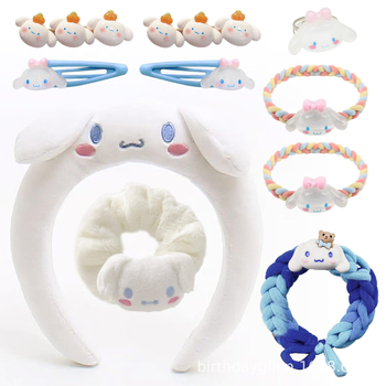 Set dodataka za kosu s likovima Cinnamoroll, Kuromi i My Melody: traka za kosu, ukosnica, prsten i narukvica