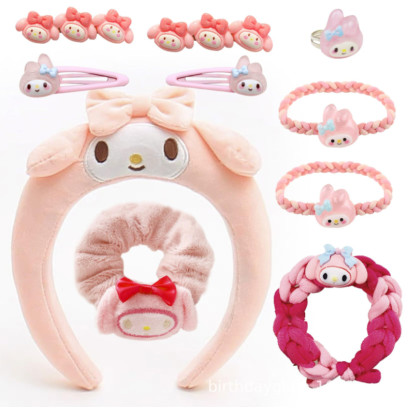 Set dodataka za kosu s likovima Cinnamoroll, Kuromi i My Melody: traka za kosu, ukosnica, prsten i narukvica