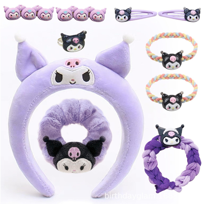 Set dodataka za kosu s likovima Cinnamoroll, Kuromi i My Melody: traka za kosu, ukosnica, prsten i narukvica