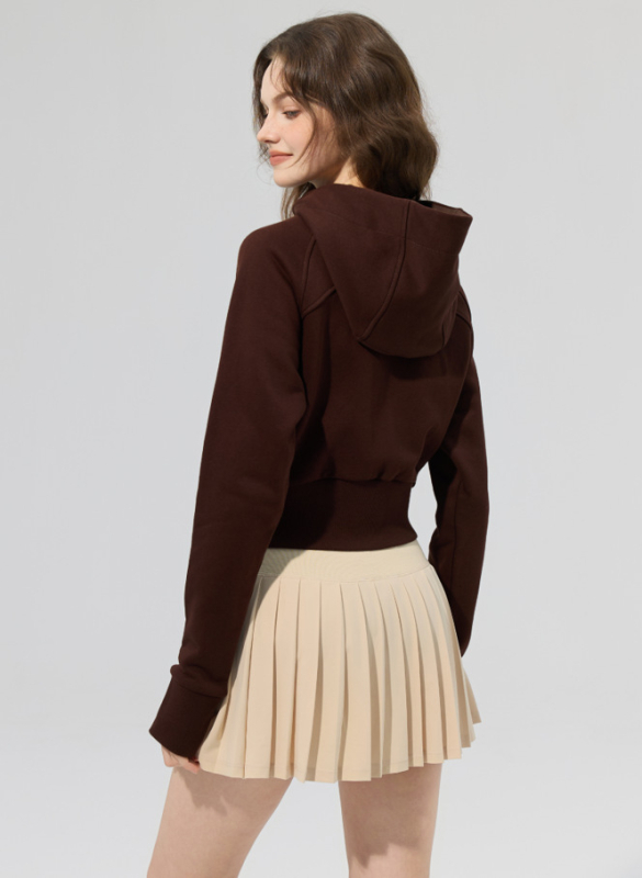 Ženski kratki duk s kapuljom i baršunastim podstavom, 2025 jesen-zima, američki seksi stil, sportska kardigan jakna
