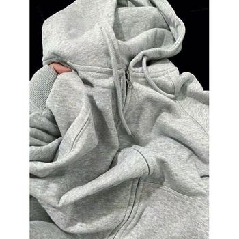 Ženski zimski džemper s kapuljom, flis podstava, opušten kroj, zen stil