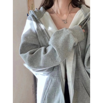 Ženski zimski džemper s kapuljom, flis podstava, opušten kroj, zen stil