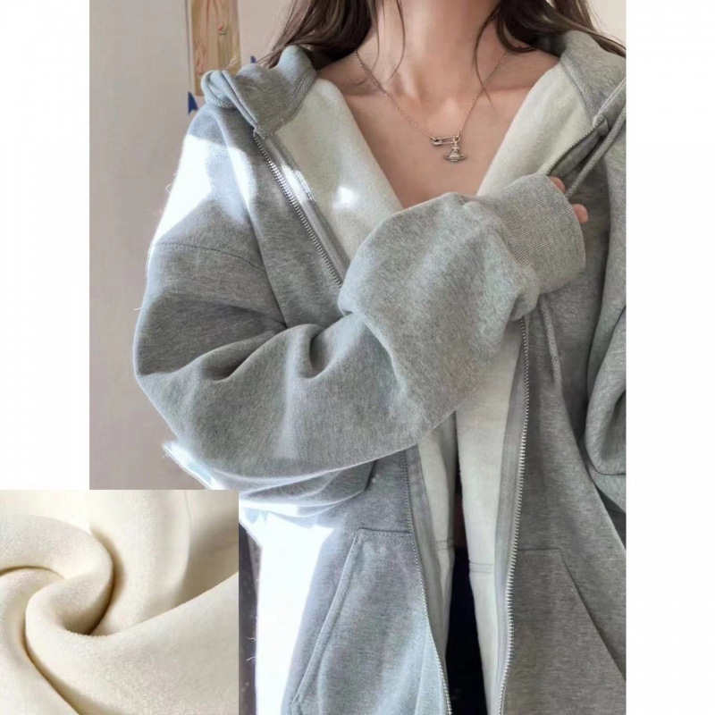 Ženski zimski džemper s kapuljom, flis podstava, opušten kroj, zen stil