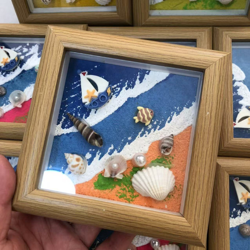 Ramă foto din scoici naturale, concha și stea de mare – lucrată manual, ramă goală, cadou de ziua de naștere și suvenir de călătorie